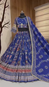 Digital Print Mirror Work Navratri Lehenga Set - Royal Blue