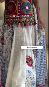 Blue Digital Print Gamthi Embroidery Navratri Lehenga Set