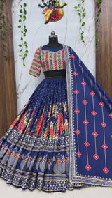 Digital Print Mirror Work Navratri Lehenga Set - Blue