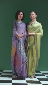 Turquoise Handwoven Saree With Artistic Floral Patchwork Pallu