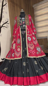 Mirror Work Muslin Cotton Navratri Lehenga Set with Shrug