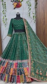 Vasudha Emerald Green Mirror Work Navratri Lehenga Set