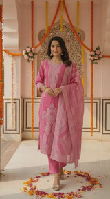 Rosy Pink 100% Mul Cotton Suit 3 Piece