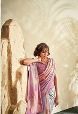 Pink Soft Handloom Silk Saree with Gold Floral Motifs