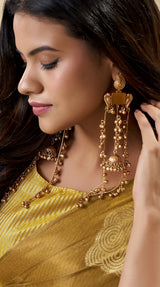 Mustard Yellow Handloom Tissue Silk Saree With Gold Woven Motifs & Rich Striped Pallu